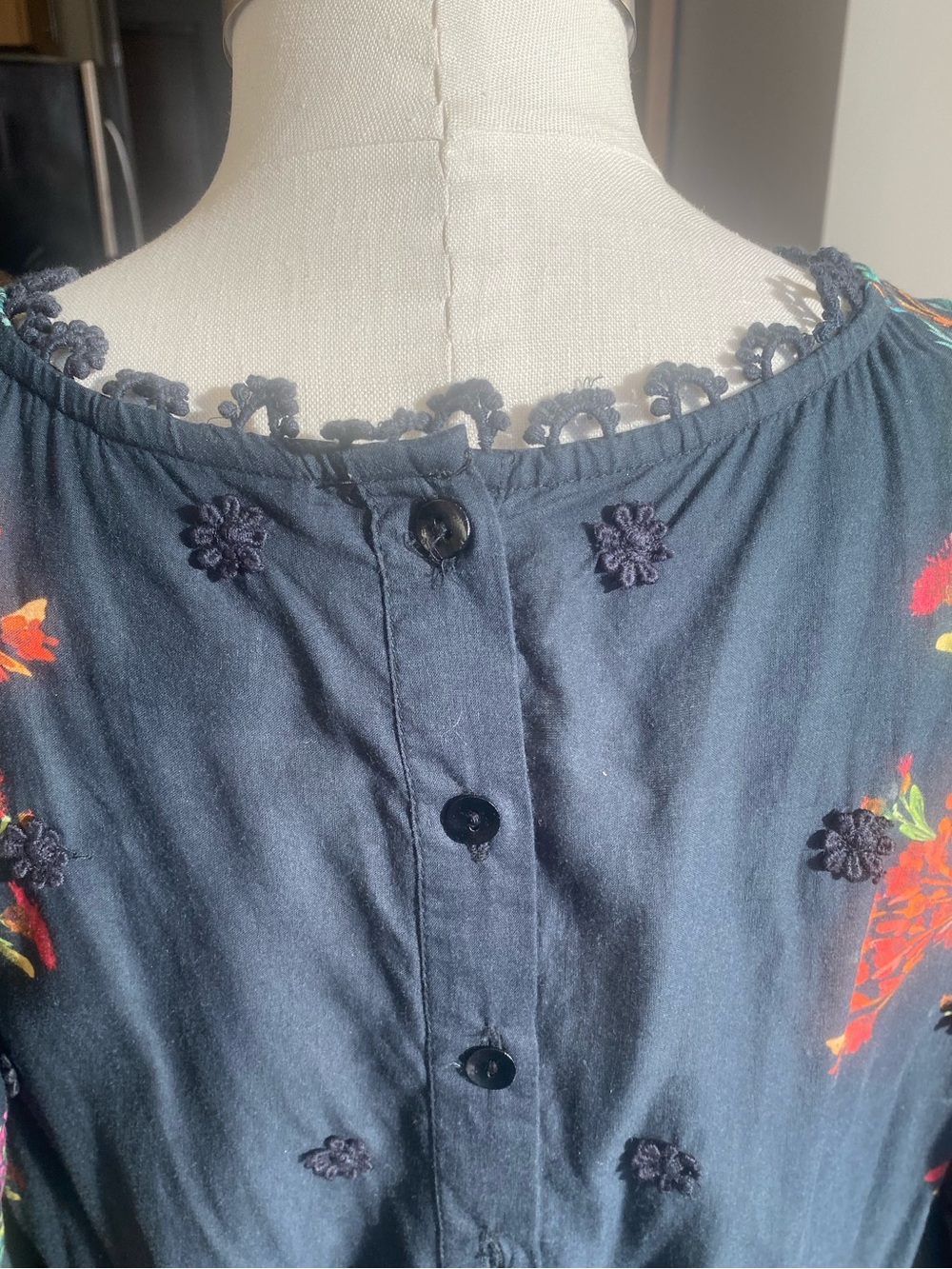 Women’s Navy Floral Embroidered Tiered Dress - Picture 6 of 12